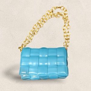 NEW Quilted  crossbody adjustable strap chain blue teal handbag